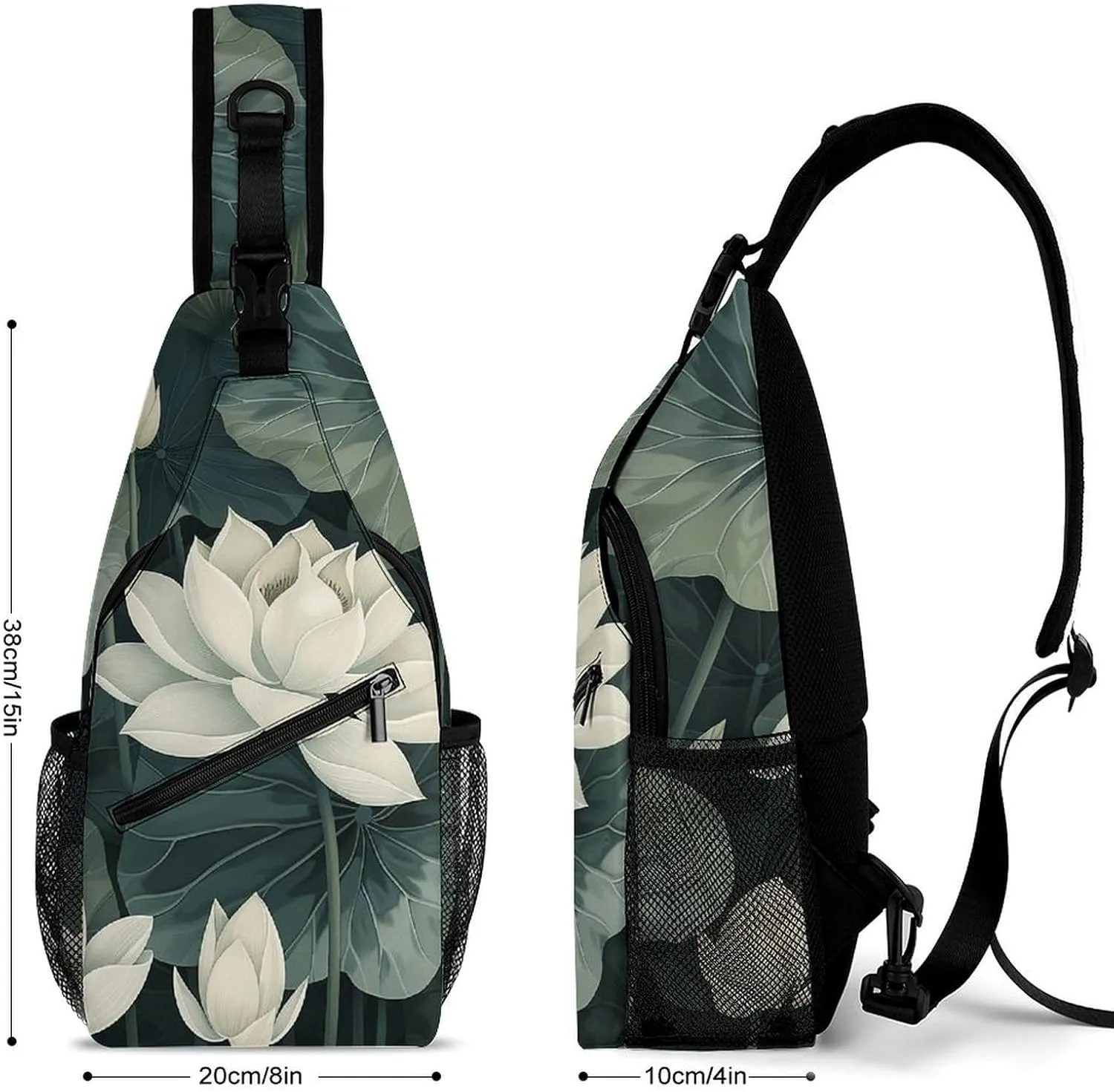 Sling Bag for Women Men Chest Bag Dark Green Leaves Daypack Fanny Pack Cross Body Bag for Traveling