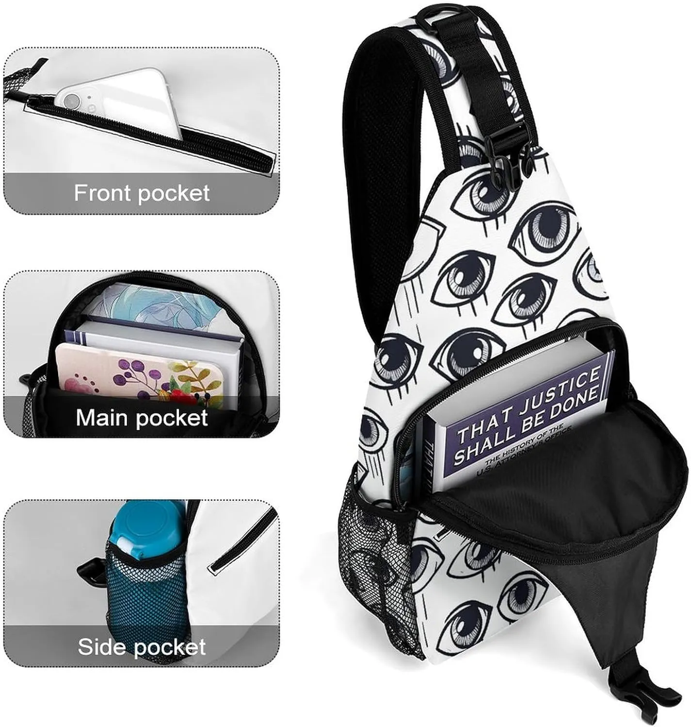 Sling Bag for Women Men Chest Bag Eyeball Line Pattern Daypack Fanny Pack Cross Body Bag for Traveling