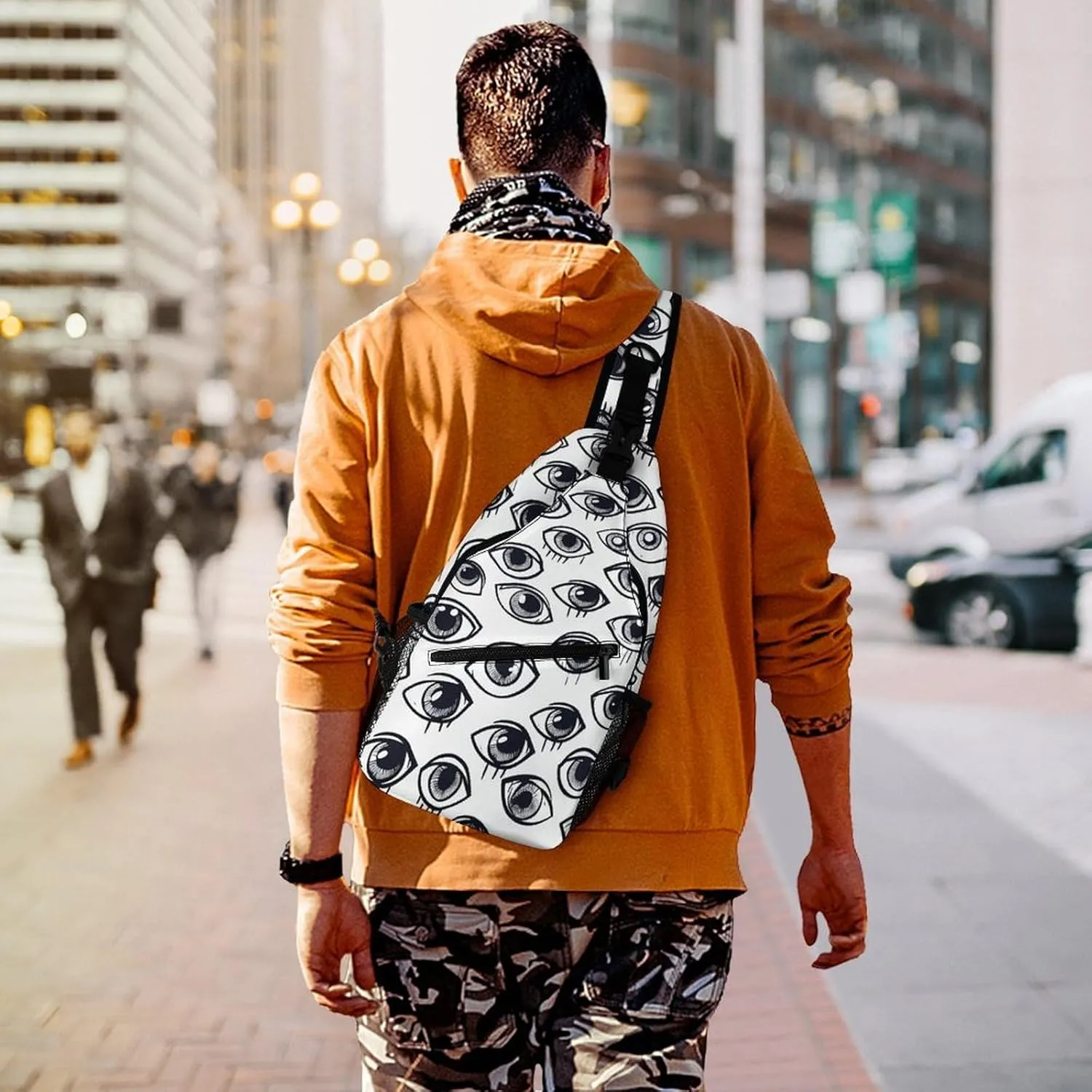 Sling Bag for Women Men Chest Bag Eyeball Line Pattern Daypack Fanny Pack Cross Body Bag for Traveling