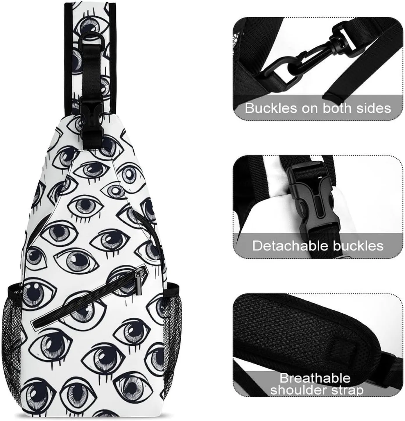 Sling Bag for Women Men Chest Bag Eyeball Line Pattern Daypack Fanny Pack Cross Body Bag for Traveling