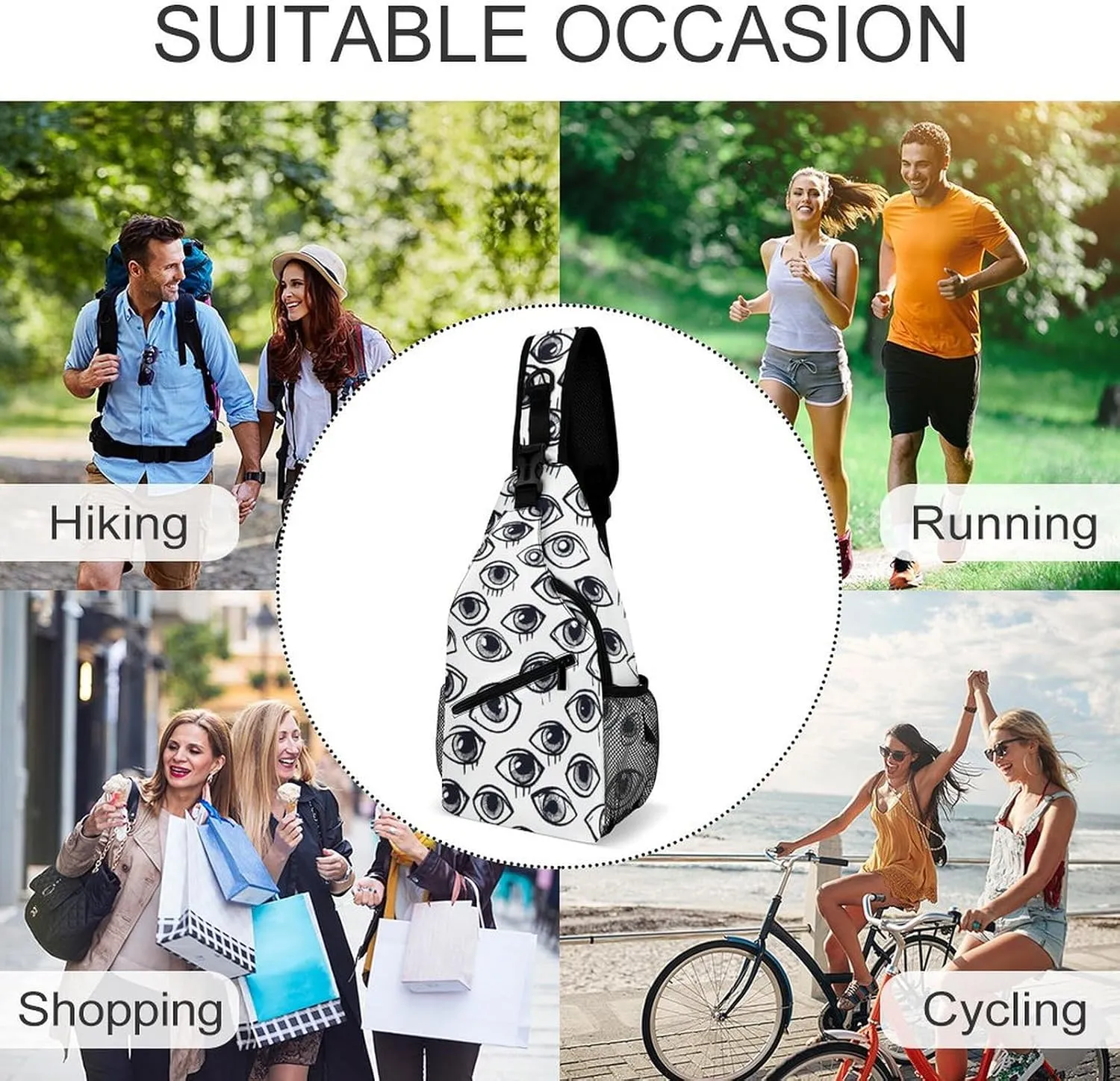 Sling Bag for Women Men Chest Bag Eyeball Line Pattern Daypack Fanny Pack Cross Body Bag for Traveling