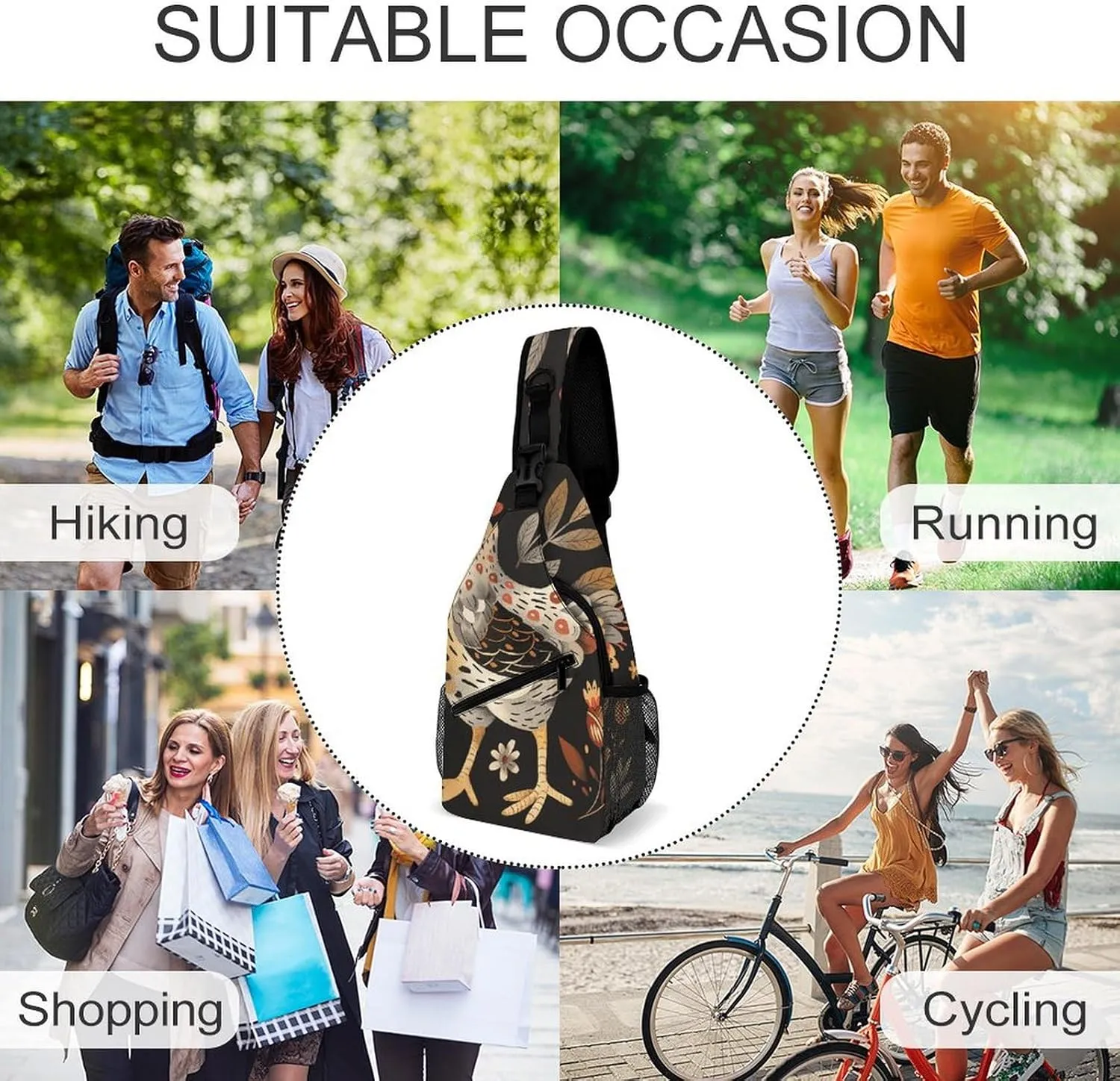 Sling Bag for Women Men Chest Bag Hen Simple Style Daypack Fanny Pack Cross Body Bag for Traveling