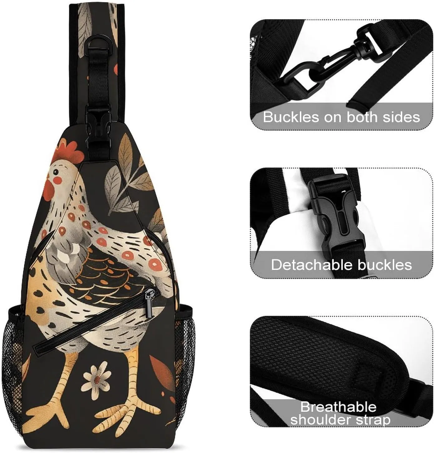 Sling Bag for Women Men Chest Bag Hen Simple Style Daypack Fanny Pack Cross Body Bag for Traveling