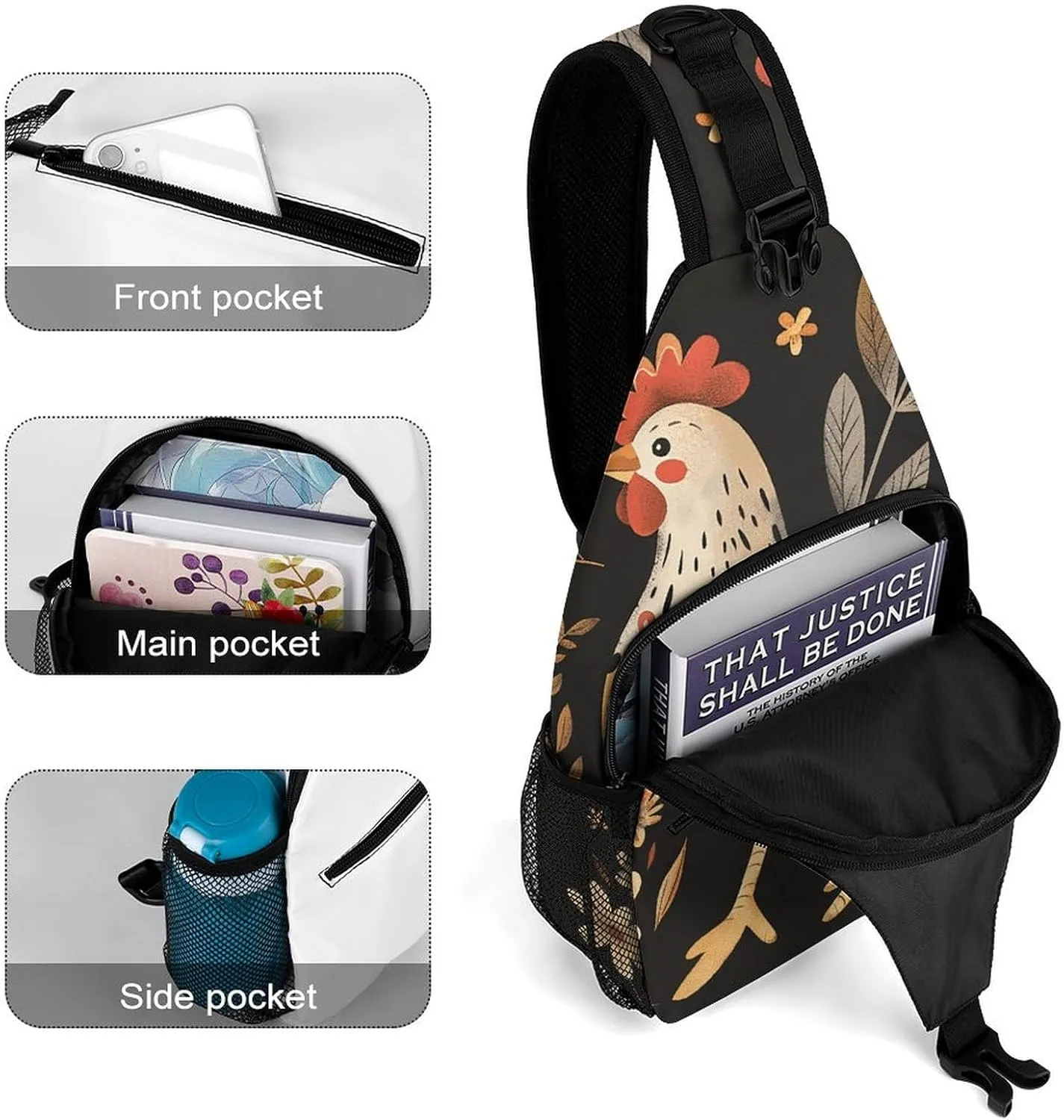 Sling Bag for Women Men Chest Bag Hen Simple Style Daypack Fanny Pack Cross Body Bag for Traveling