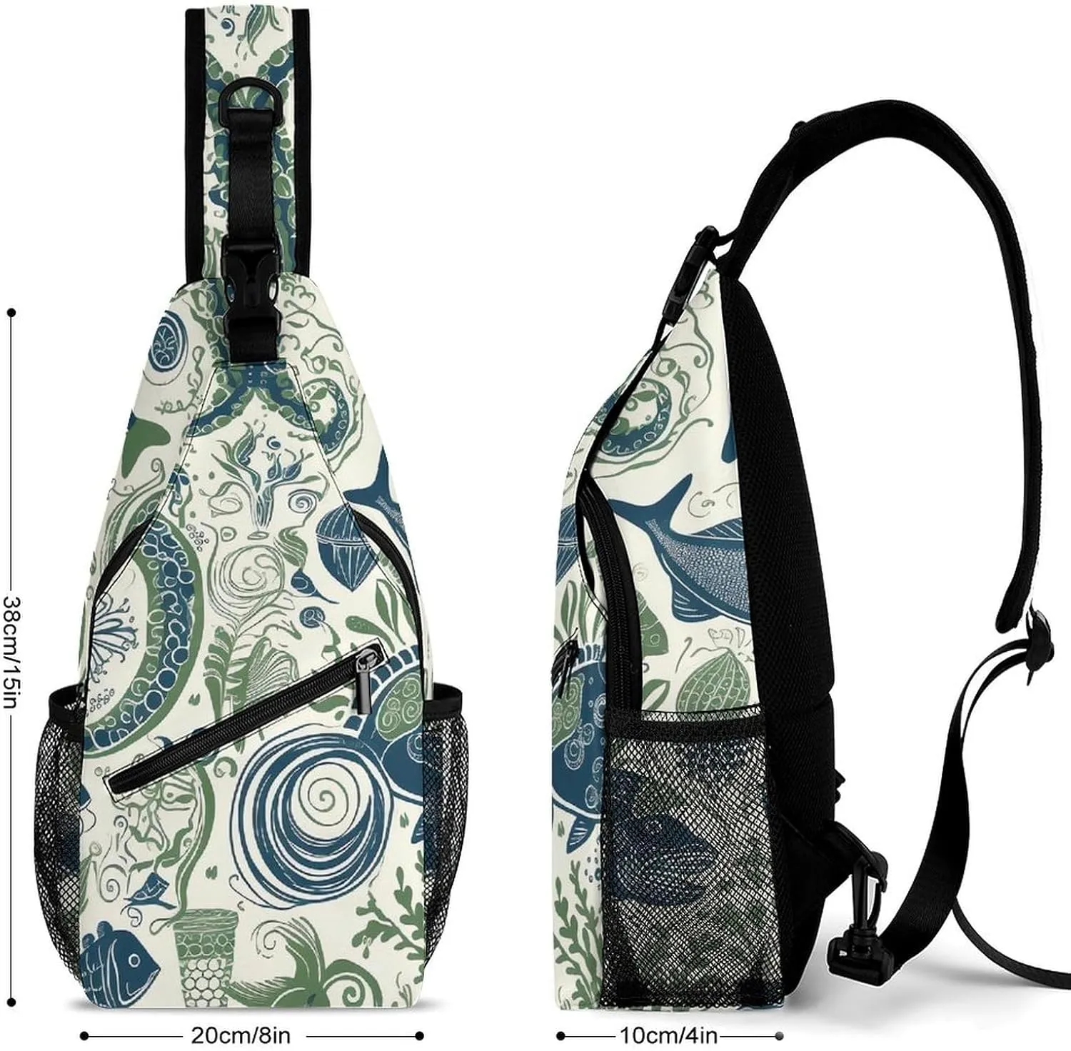 Sling Bag for Women Men Chest Bag Marine Life Pictures Daypack Fanny Pack Cross Body Bag for Traveling