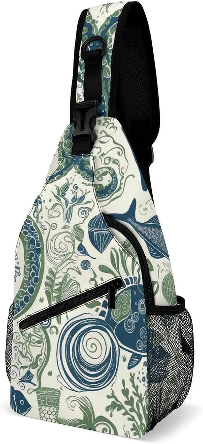 Sling Bag for Women Men Chest Bag Marine Life Pictures Daypack Fanny Pack Cross Body Bag for Traveling