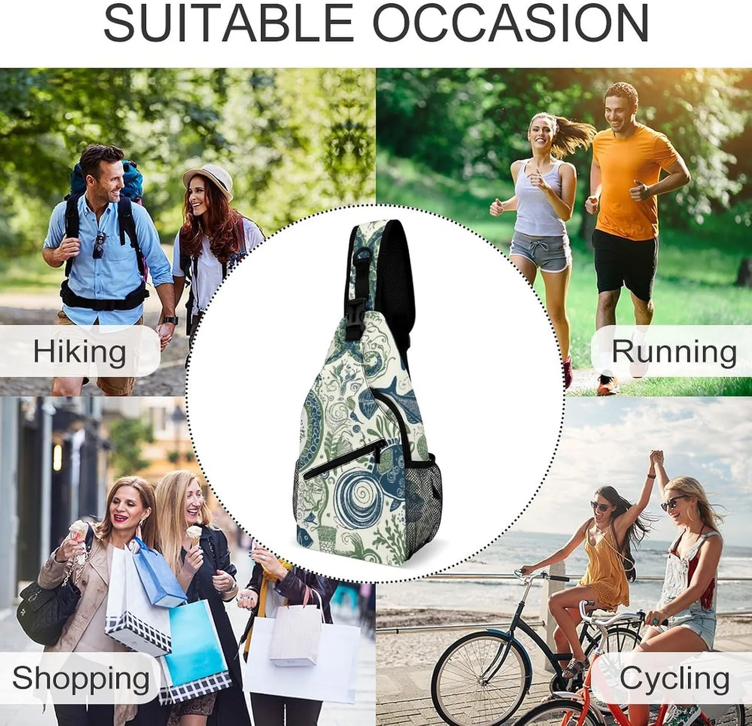 Sling Bag for Women Men Chest Bag Marine Life Pictures Daypack Fanny Pack Cross Body Bag for Traveling