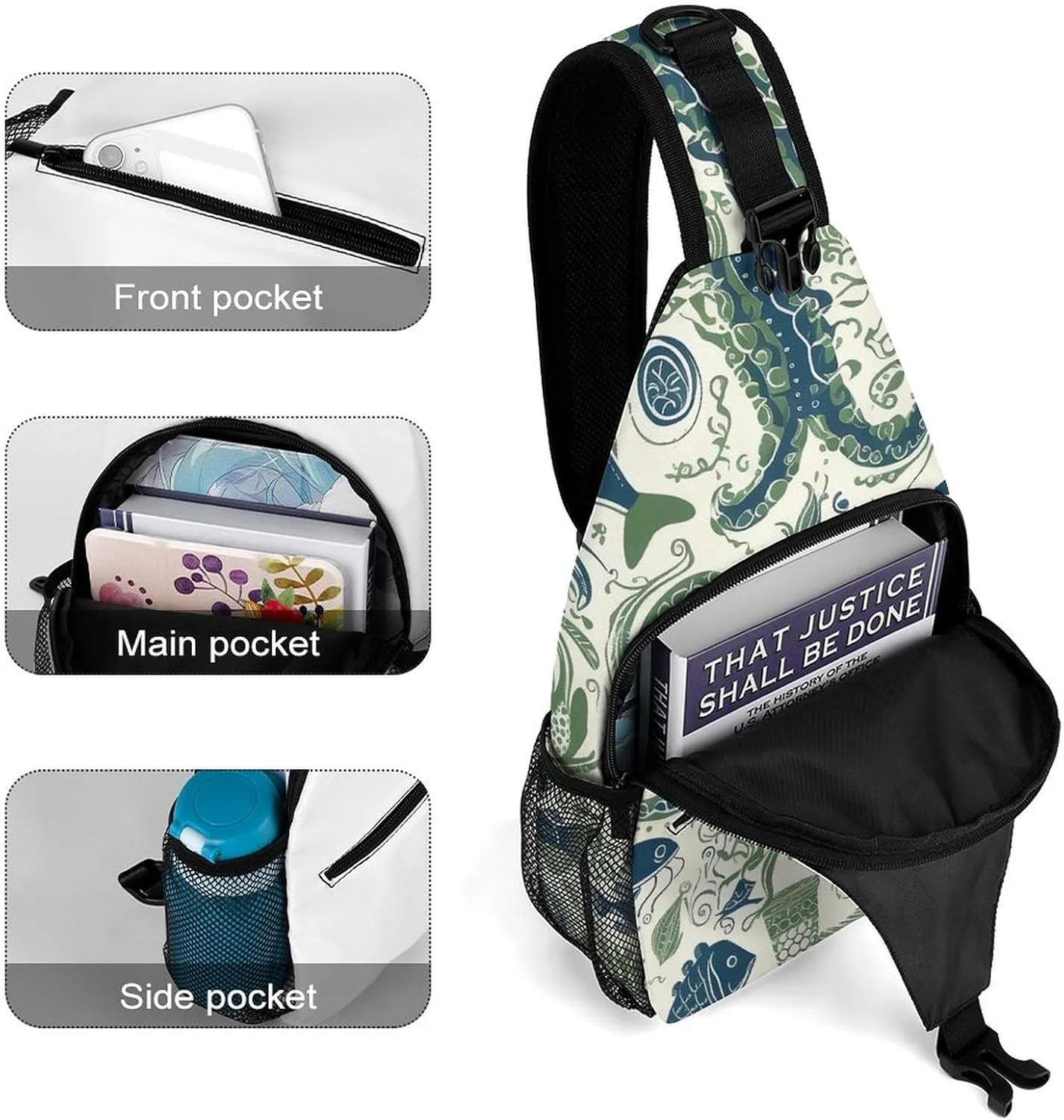 Sling Bag for Women Men Chest Bag Marine Life Pictures Daypack Fanny Pack Cross Body Bag for Traveling