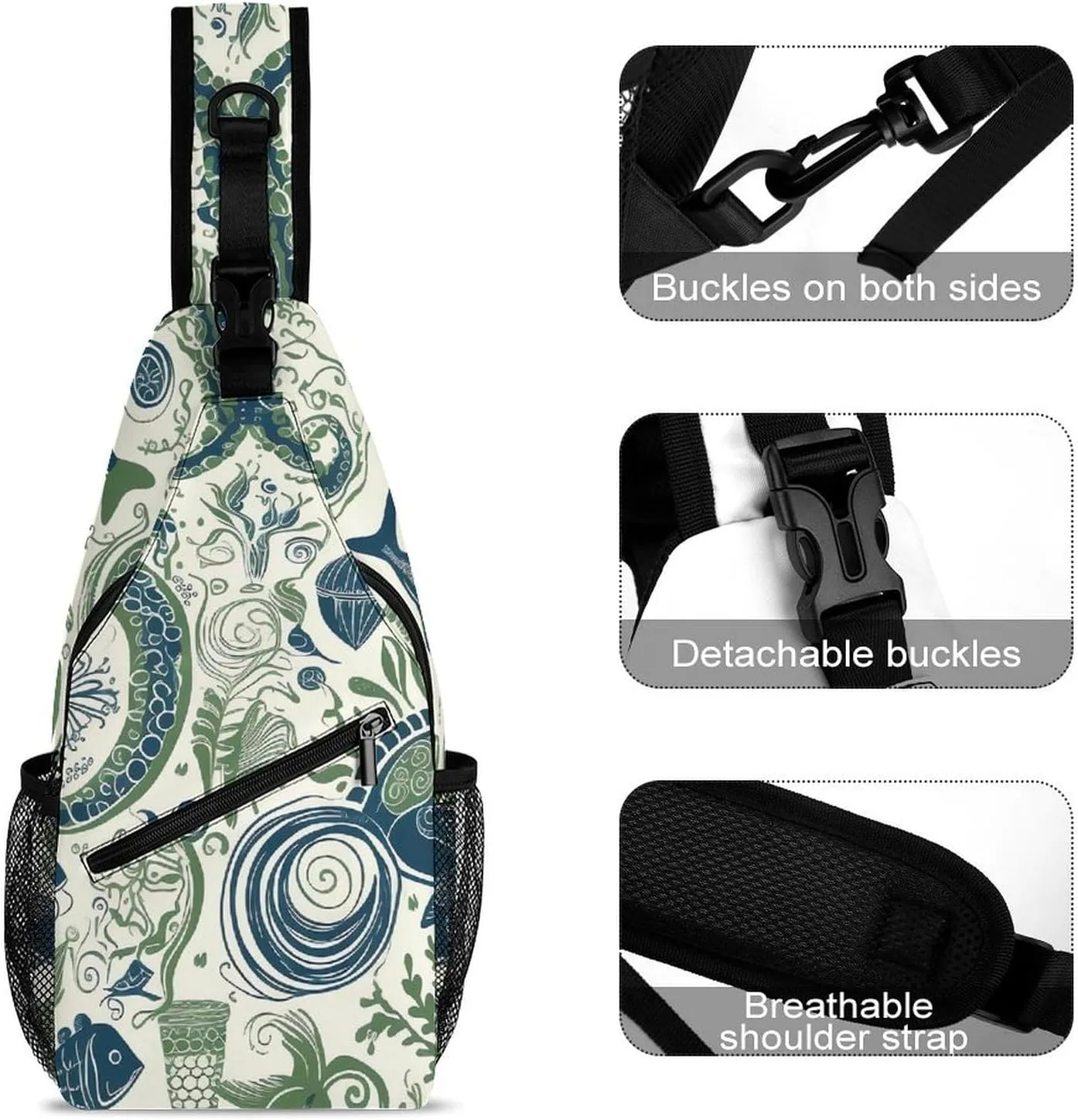 Sling Bag for Women Men Chest Bag Marine Life Pictures Daypack Fanny Pack Cross Body Bag for Traveling