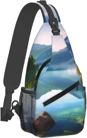 Sling Bag for Women Men Chest Bag Peaceful Lake Crossbody Bag Small Sling Backpack Fanny Packs Hiking Daypack