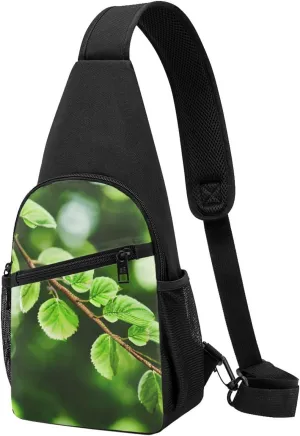 Sling Bag for Women Men Crossbody Shoulder Bag White Natural Greenery Twig Chest Bag Small Sling Backpack Daypack Fanny Packs