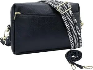 Small Crossbody Bags Purses for Women Triple Zip Vegan Leather Shoulder Handbags with Guitar & Leather Straps
