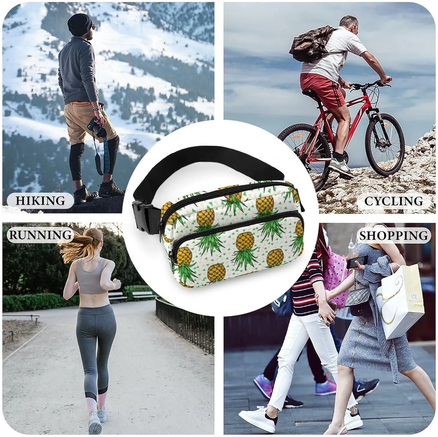 Small Fanny Pack Sport Belt Bag, Lightweight Crossbody Shoulder Purses, Upside Down Pineapples Waist Pack with Adjustable Belt Water Resistant Running Hip Bum Bag
