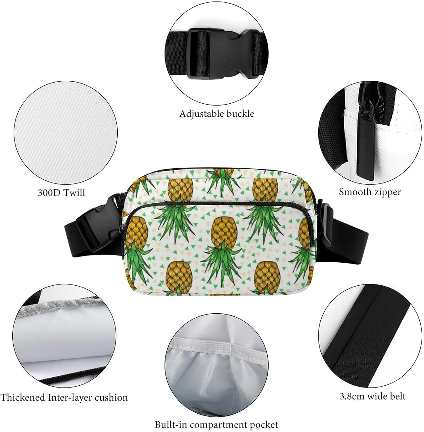 Small Fanny Pack Sport Belt Bag, Lightweight Crossbody Shoulder Purses, Upside Down Pineapples Waist Pack with Adjustable Belt Water Resistant Running Hip Bum Bag