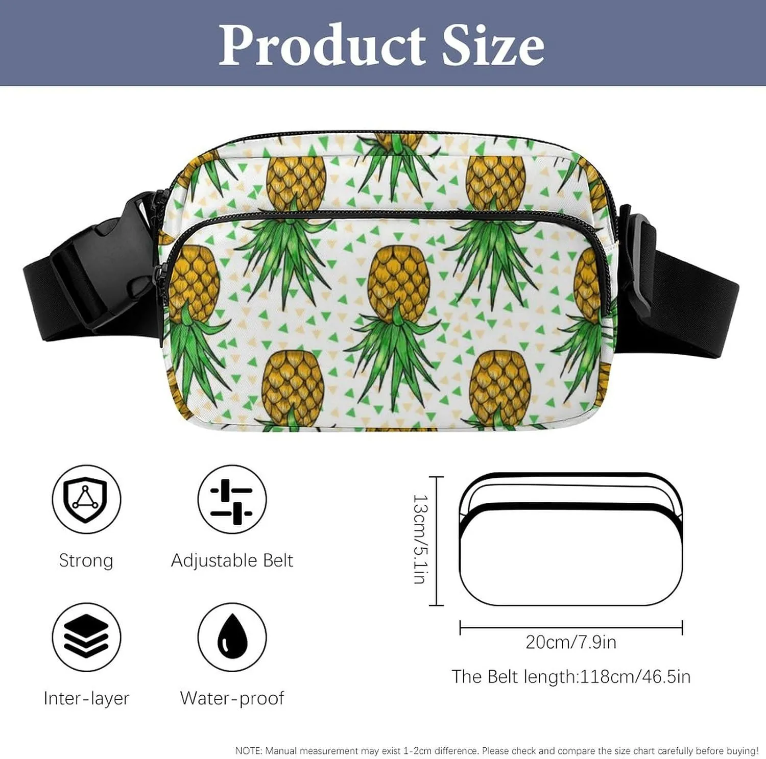 Small Fanny Pack Sport Belt Bag, Lightweight Crossbody Shoulder Purses, Upside Down Pineapples Waist Pack with Adjustable Belt Water Resistant Running Hip Bum Bag