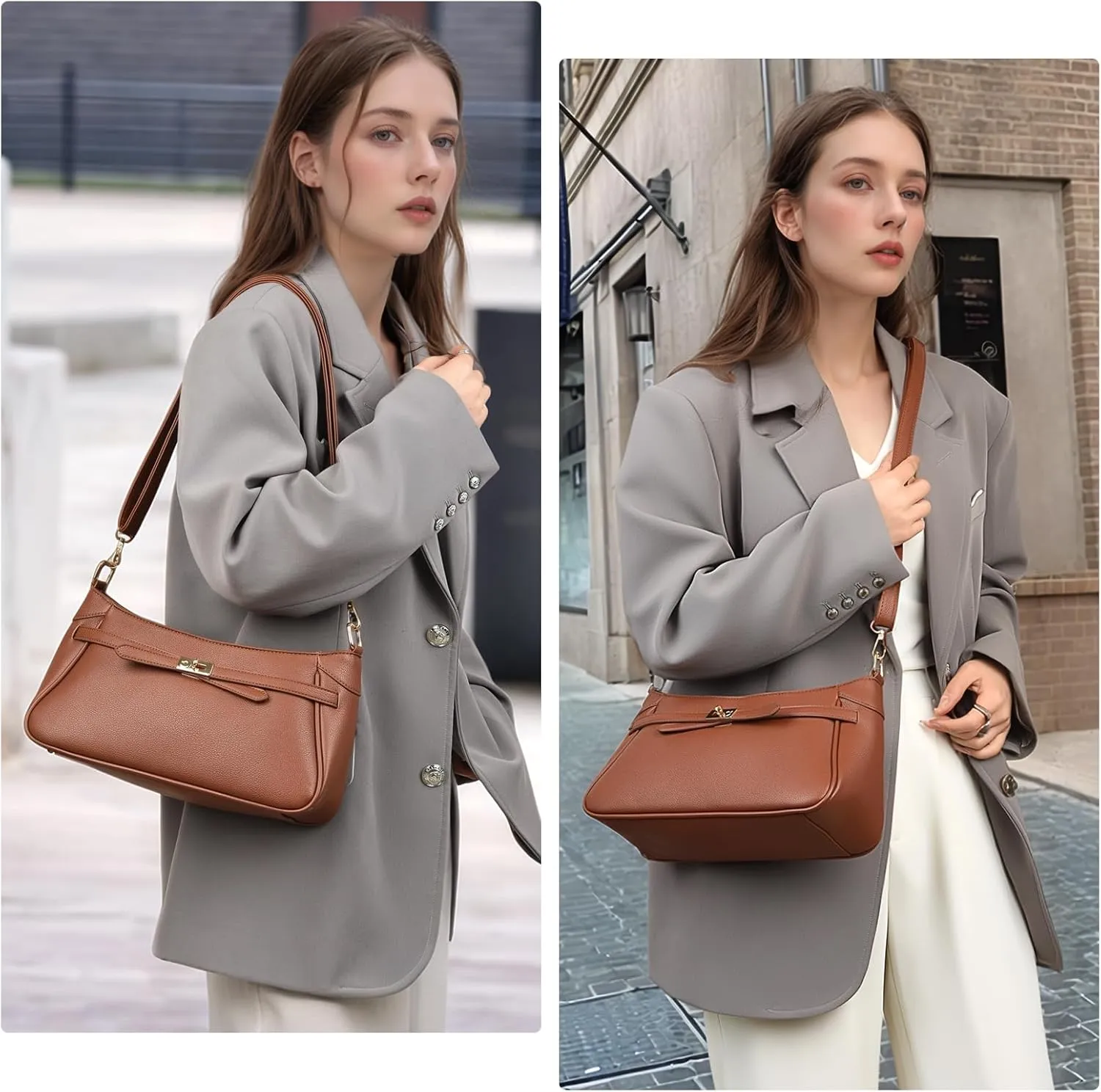 Small Shoulder Bag for Women - Mini Crossbody Little PU Leather Handbag with 2 Removable Straps and Zipper Closure