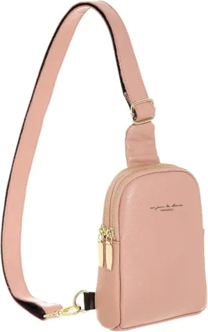Small Sling Bag for Women and Men Crossbody Bags Fashion Vegan Leather Lightweight Chest Bags for Travel Sport,Pink
