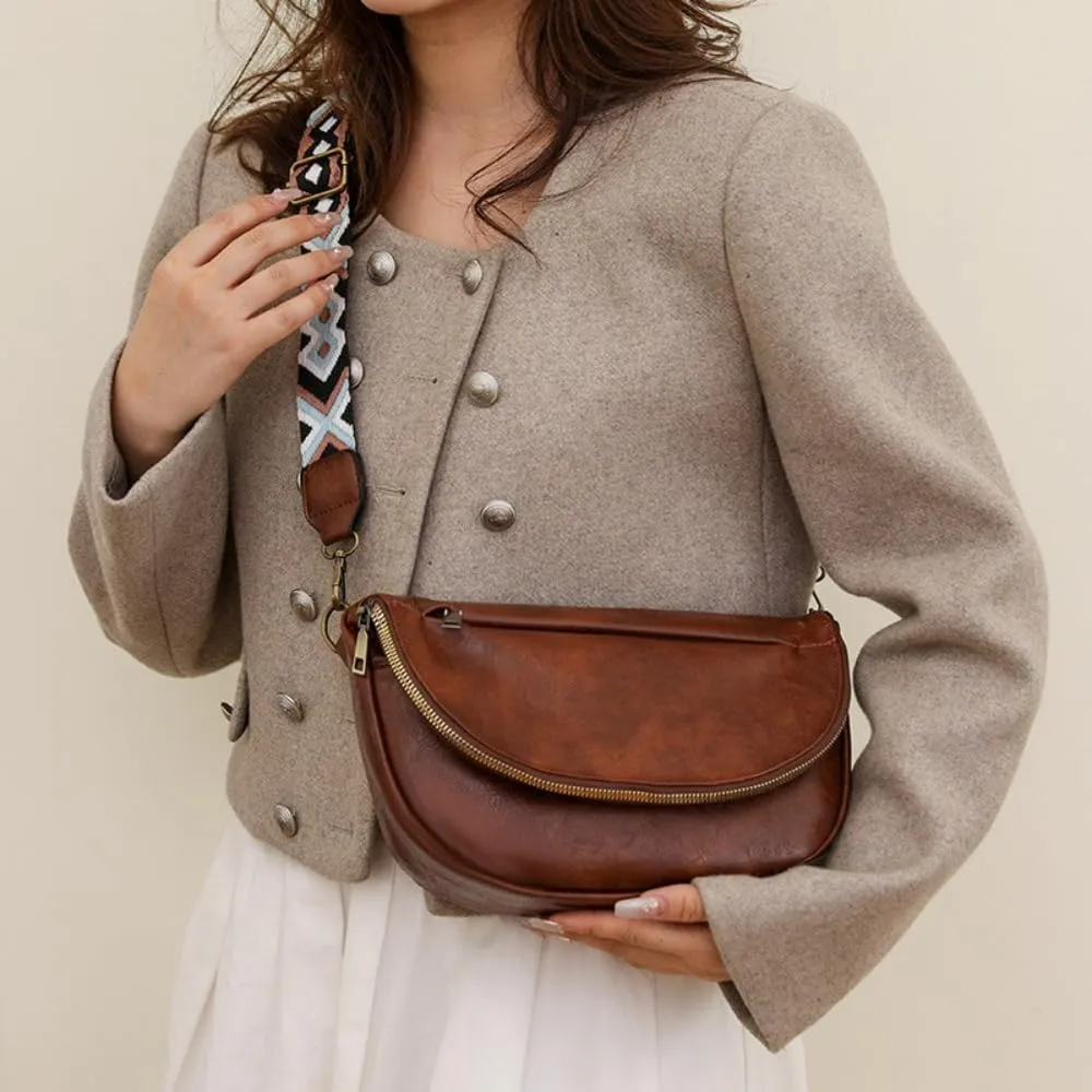 Small Sling Bag for Women PU Leather Single Shoulder Bag Crossbody Bag Novelty Retro Chest Bag Armpit Bag (Dark brown)