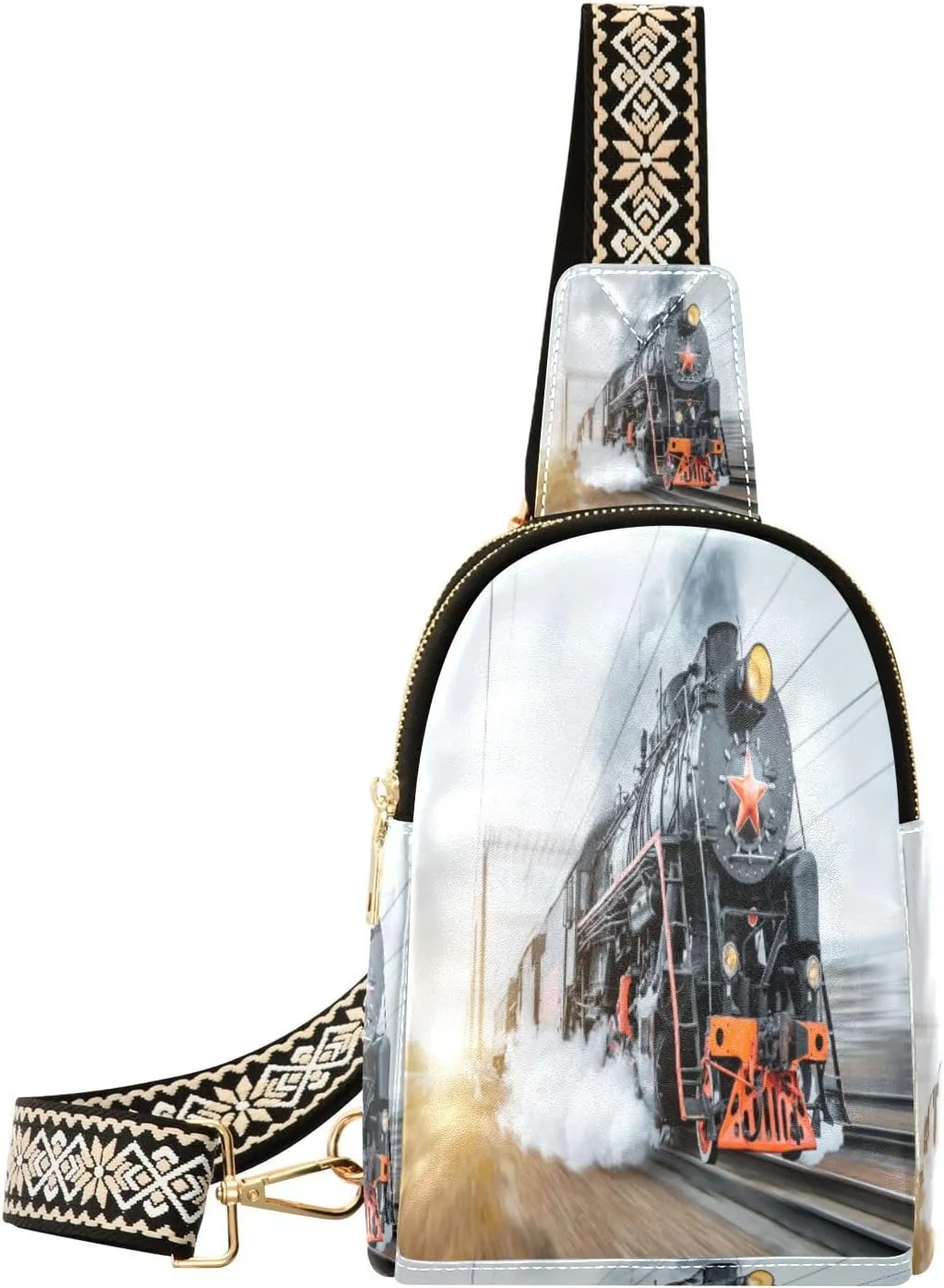 Small Sling Bag for Women Steam Locomotive Train Leather Crossbody Fanny Packs Fashion Waist Packs