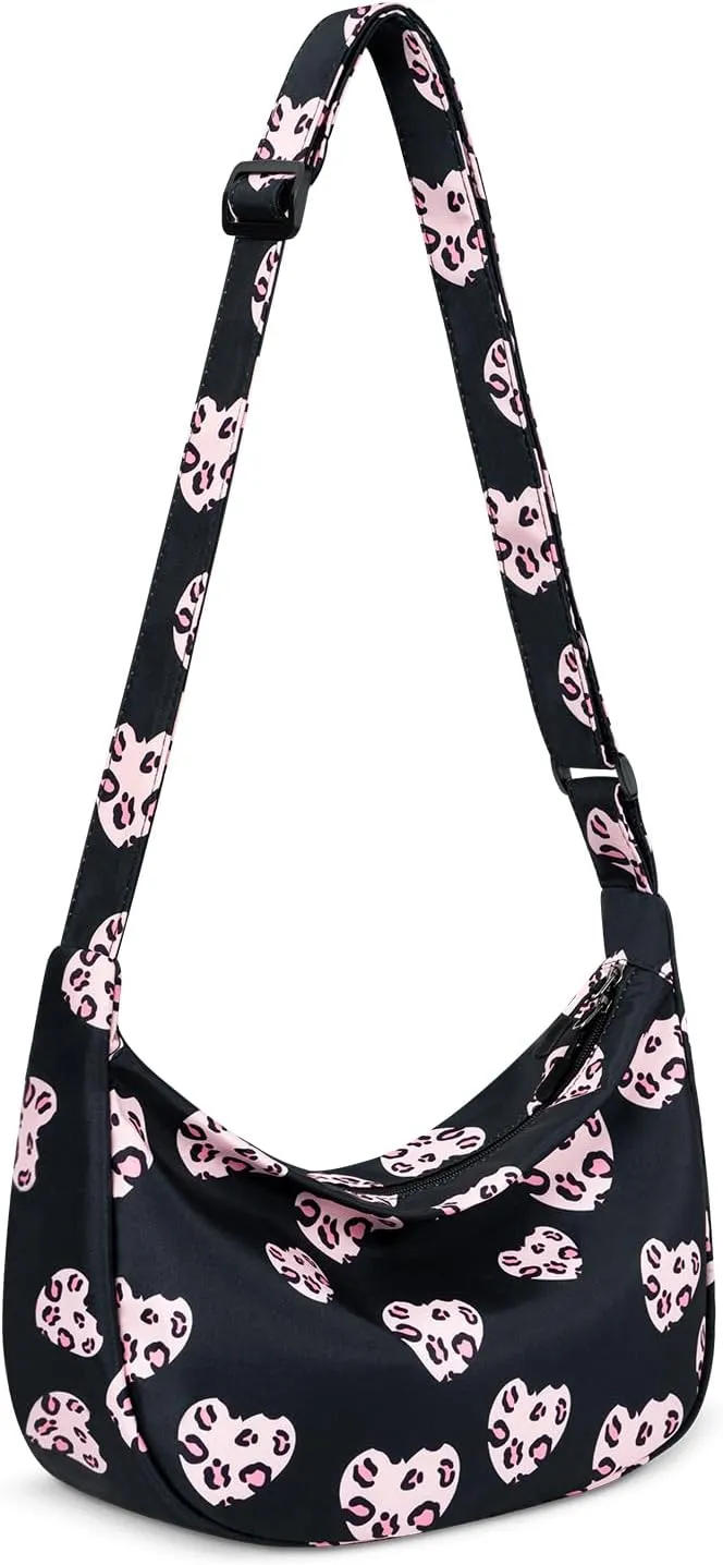 Small Sling Crossbody Bag for Women Men Trendy, Mini Crescent Bag with Adjustable Strap, 2 Zippers Lightweight Nylon Bag