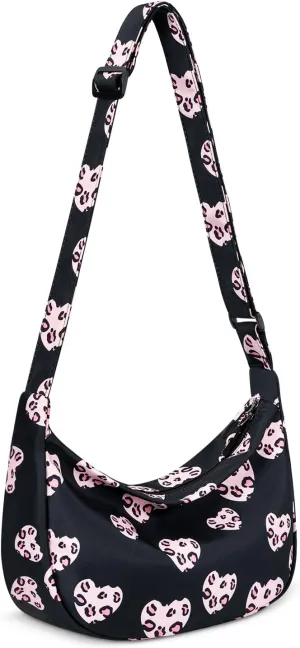 Small Sling Crossbody Bag for Women Men Trendy, Mini Crescent Bag with Adjustable Strap, 2 Zippers Lightweight Nylon Bag
