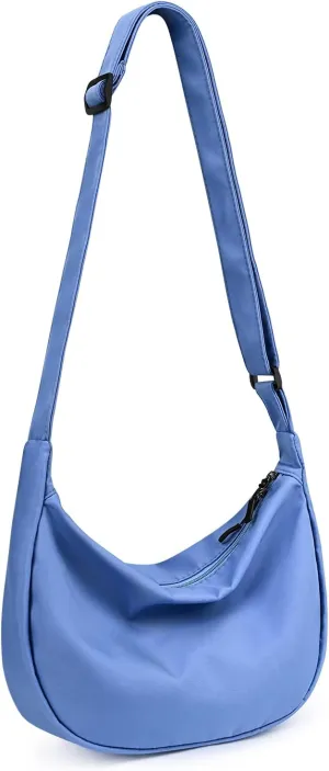 Small Sling Crossbody Bag for Women Men Trendy, Mini Crescent Bag with Adjustable Strap, 2 Zippers Lightweight Nylon Bag