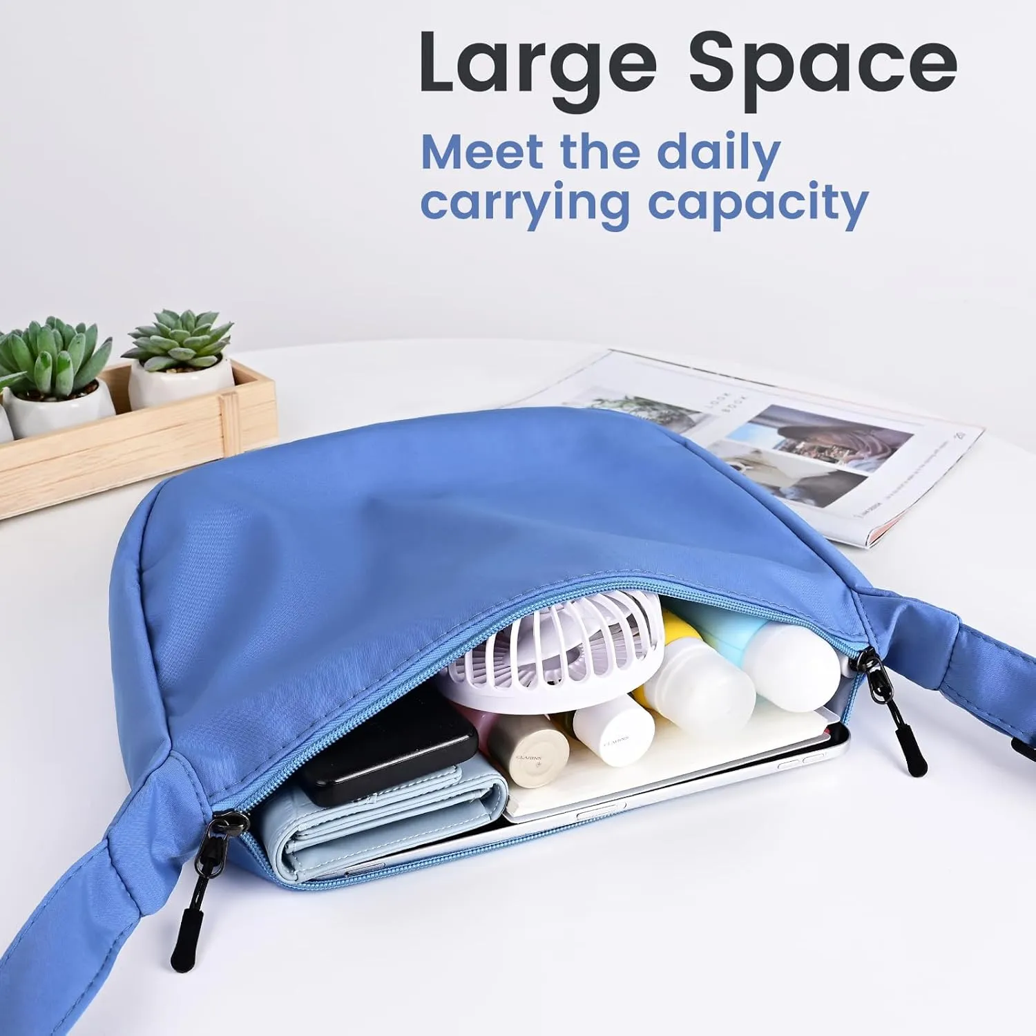 Small Sling Crossbody Bag for Women Men Trendy, Mini Crescent Bag with Adjustable Strap, 2 Zippers Lightweight Nylon Bag