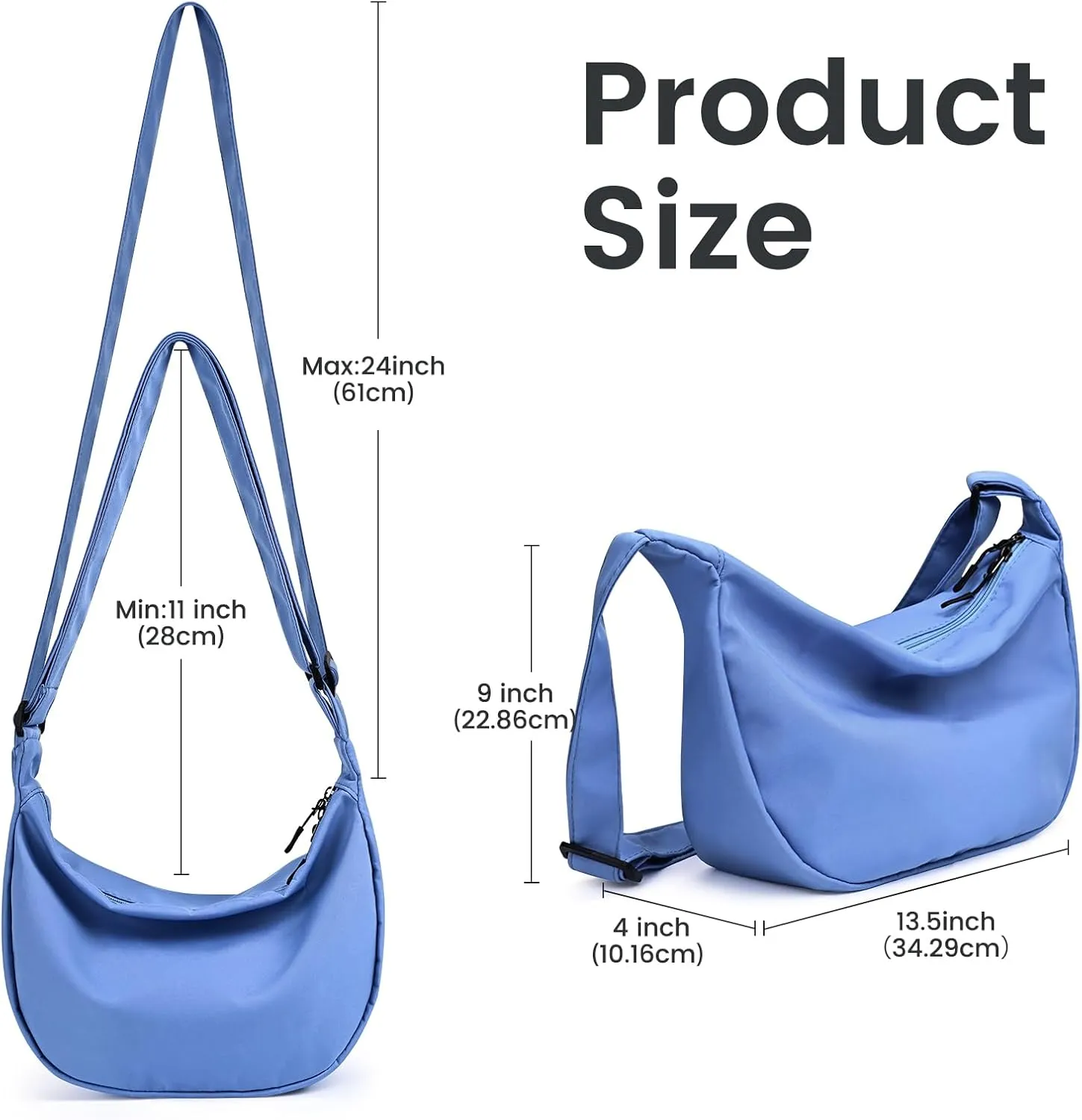 Small Sling Crossbody Bag for Women Men Trendy, Mini Crescent Bag with Adjustable Strap, 2 Zippers Lightweight Nylon Bag