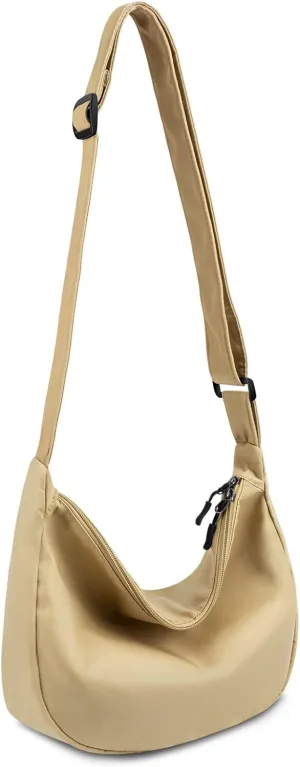Small Sling Crossbody Bag for Women Men Trendy, Mini Crescent Bag with Adjustable Strap, 2 Zippers Lightweight Nylon Bag