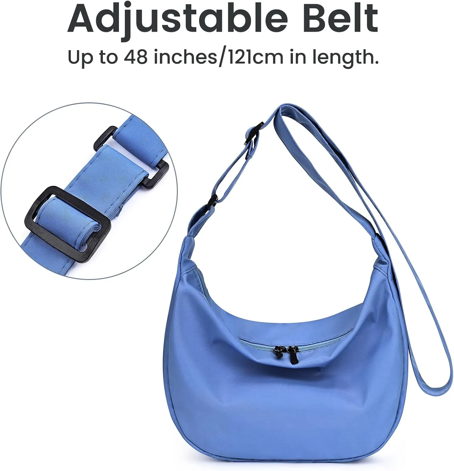 Small Sling Crossbody Bag for Women Men Trendy, Mini Crescent Bag with Adjustable Strap, 2 Zippers Lightweight Nylon Bag
