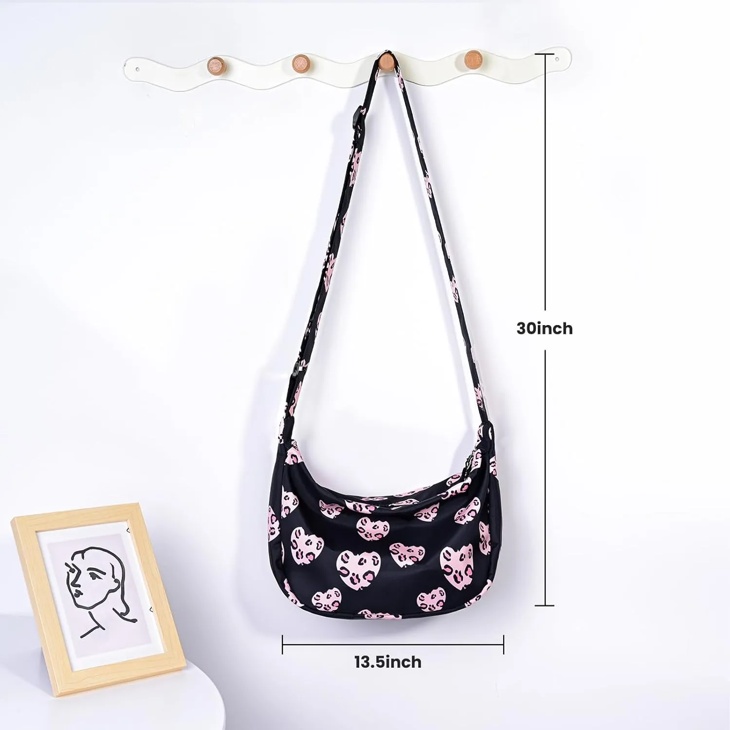 Small Sling Crossbody Bag for Women Men Trendy, Mini Crescent Bag with Adjustable Strap, 2 Zippers Lightweight Nylon Bag