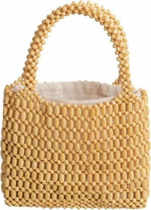 Small Tote Bag Wooden Bead Bag Woven Handbag Clutch Purses for Women