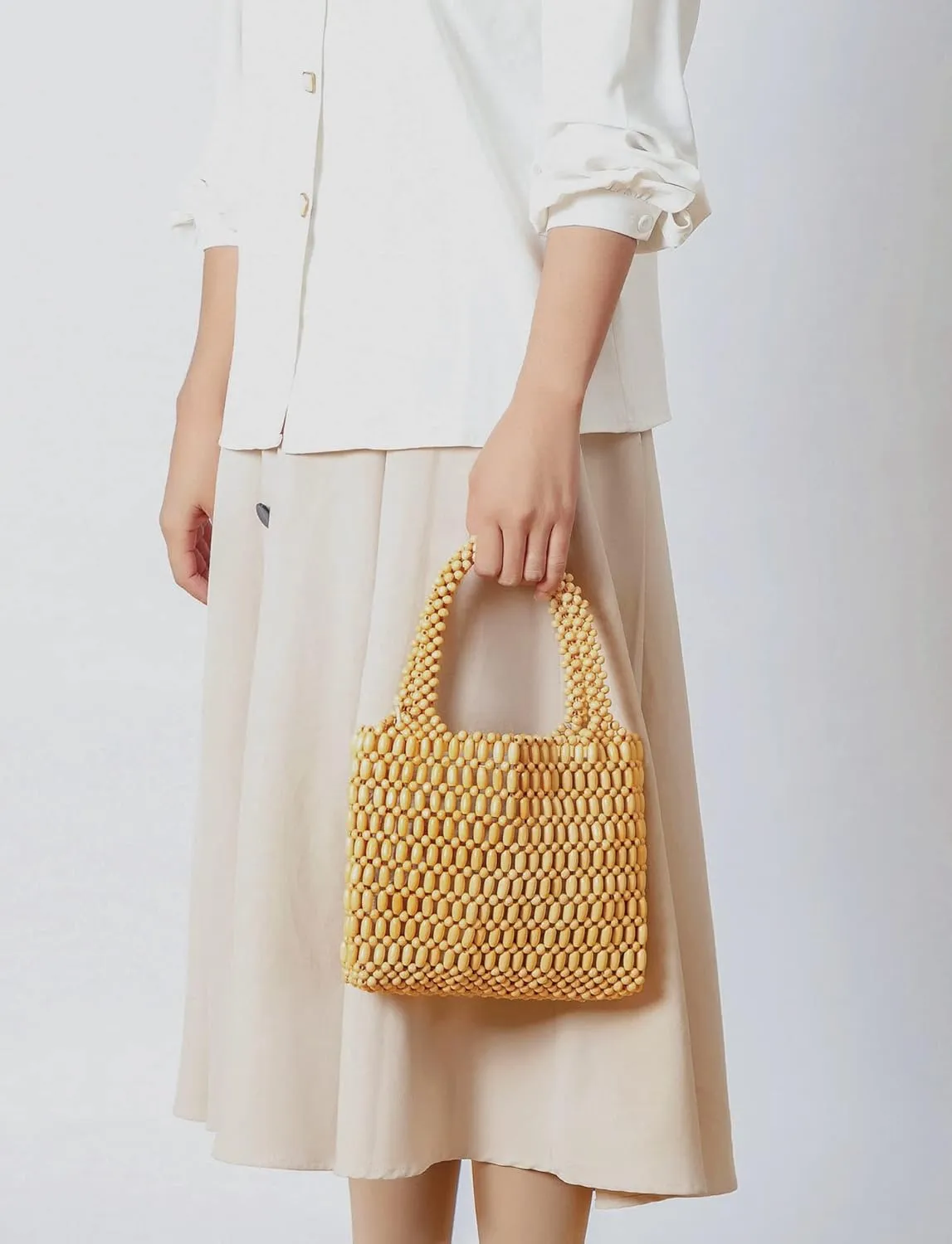 Small Tote Bag Wooden Bead Bag Woven Handbag Clutch Purses for Women