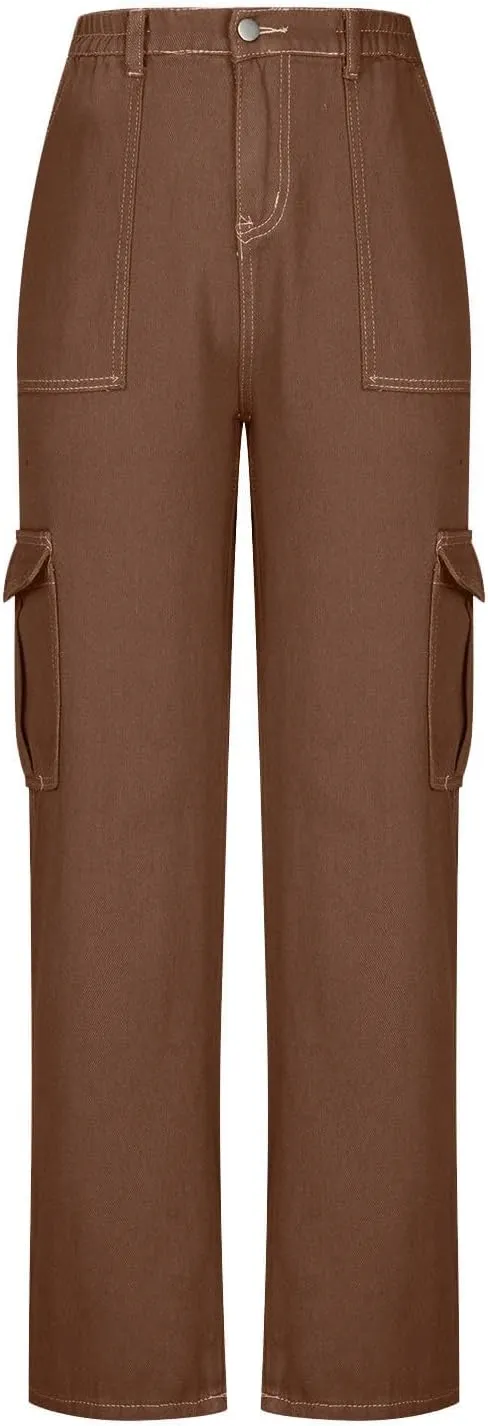 SMIDOW Baggy Cargo Pants for Women Relaxed Fit Low Rise Pants Streetwear Stretchy Wide Leg Combat Military Trousers