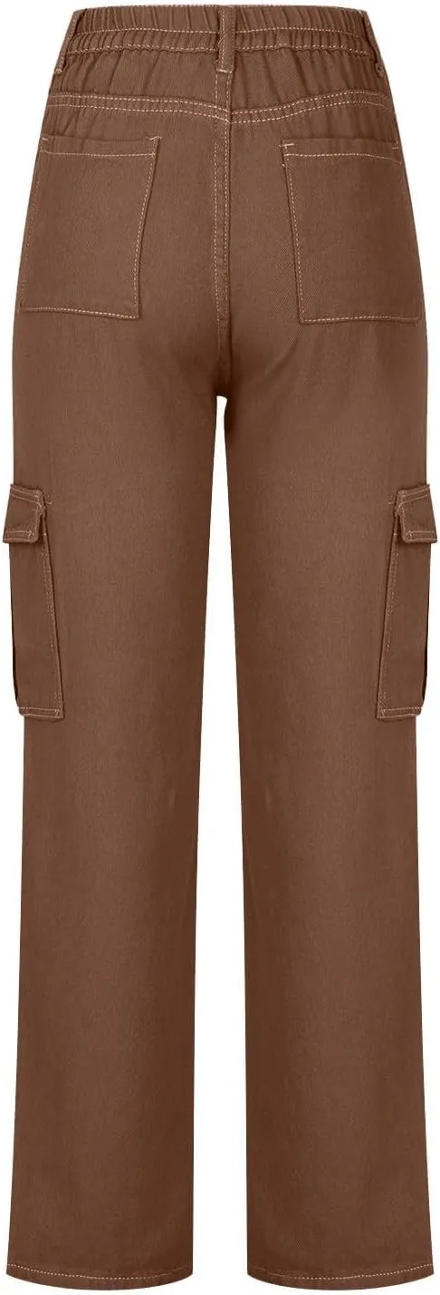 SMIDOW Baggy Cargo Pants for Women Relaxed Fit Low Rise Pants Streetwear Stretchy Wide Leg Combat Military Trousers