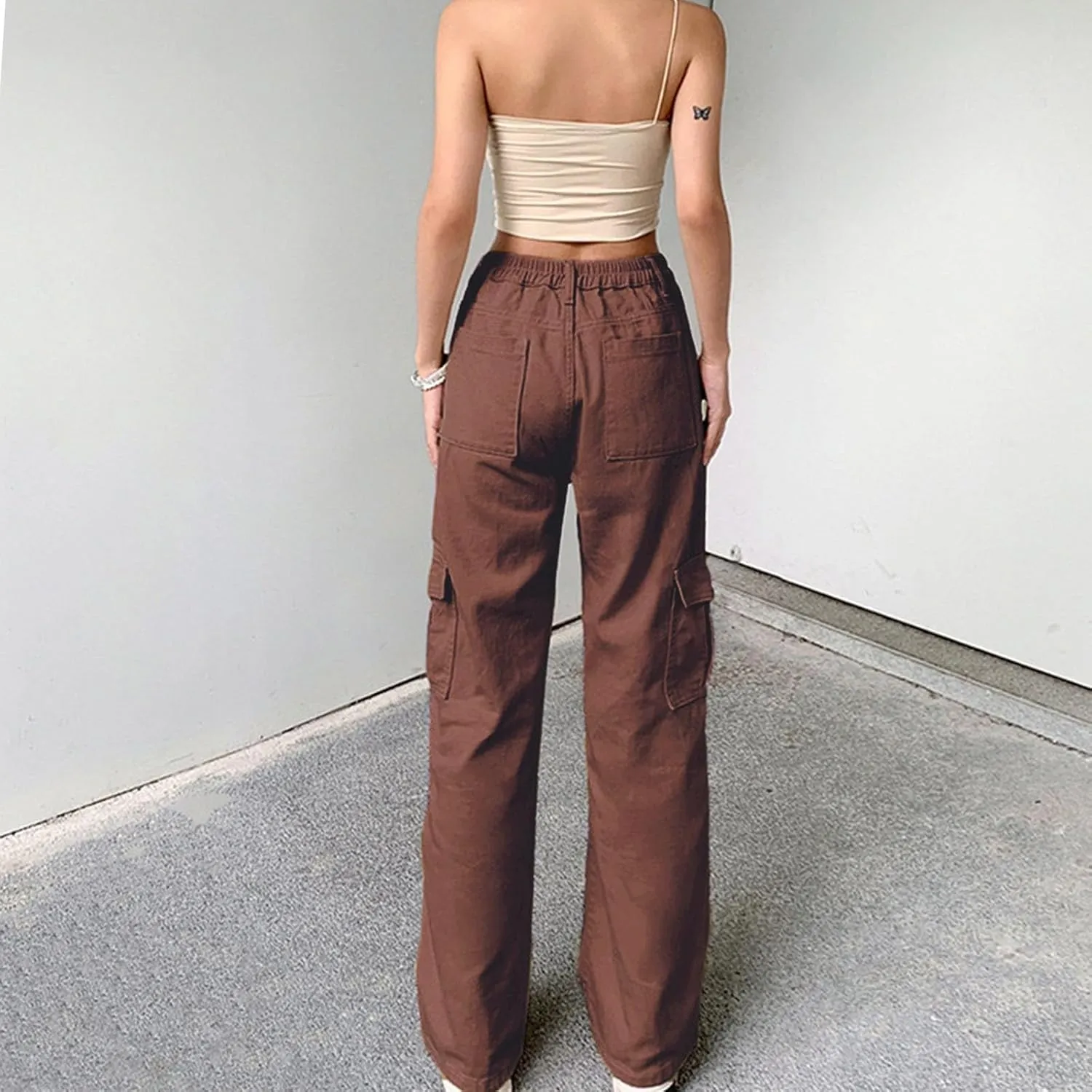 SMIDOW Baggy Cargo Pants for Women Relaxed Fit Low Rise Pants Streetwear Stretchy Wide Leg Combat Military Trousers