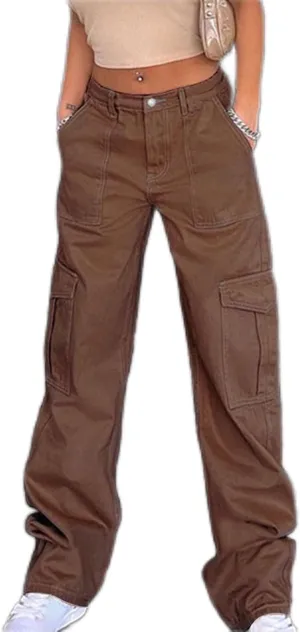SMIDOW Baggy Cargo Pants for Women Relaxed Fit Low Rise Pants Streetwear Stretchy Wide Leg Combat Military Trousers