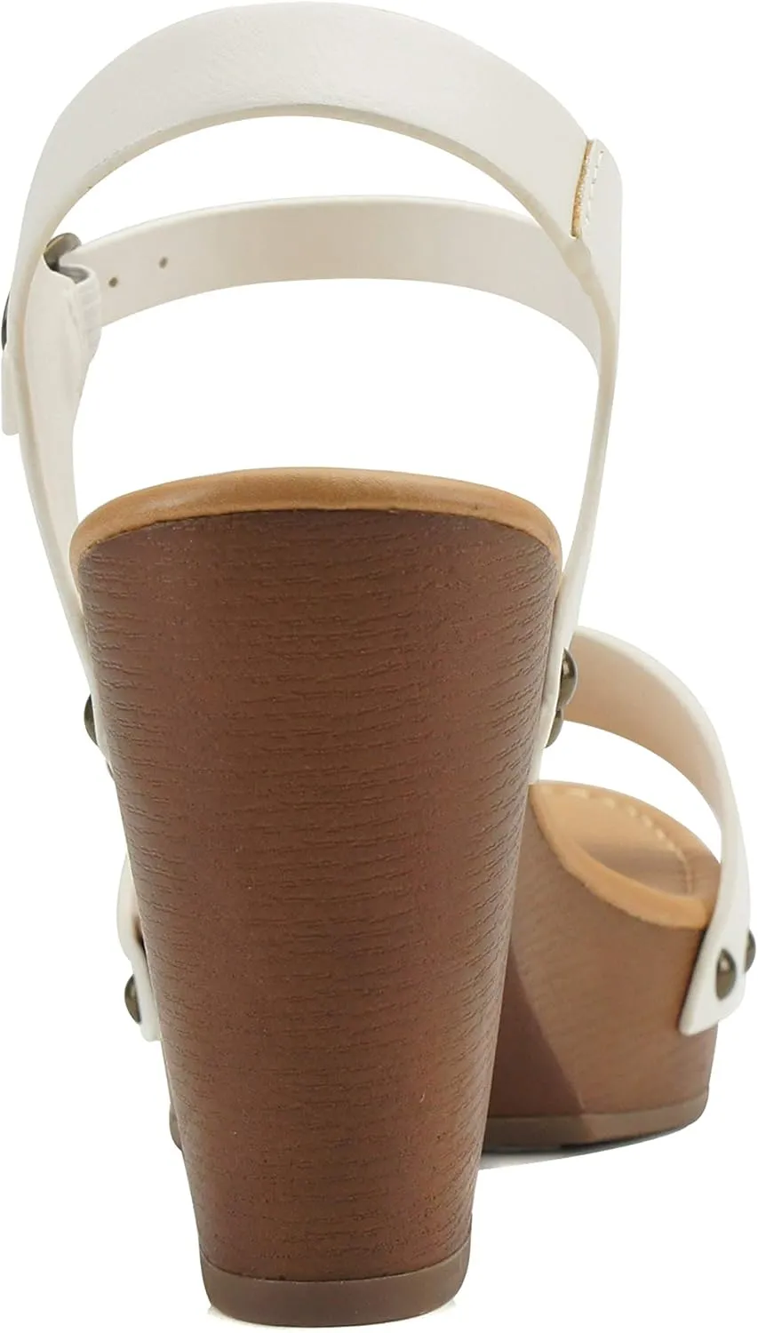 Soda CHIVAS ~ Women's Bold Buckles Studded Wedge Sandal