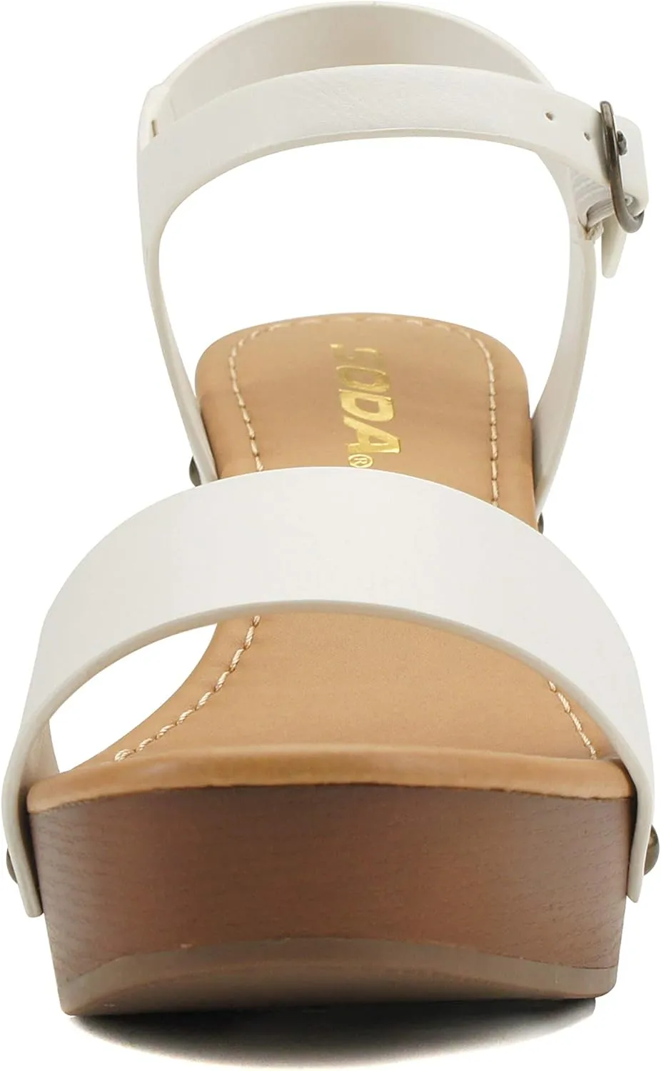 Soda CHIVAS ~ Women's Bold Buckles Studded Wedge Sandal
