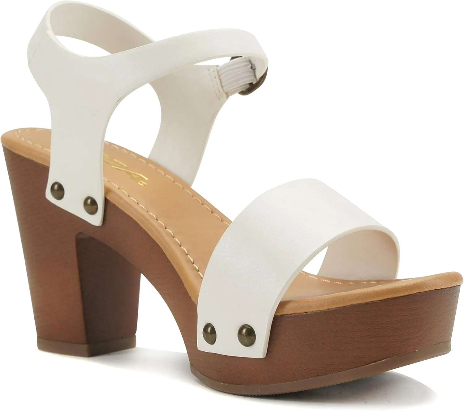 Soda CHIVAS ~ Women's Bold Buckles Studded Wedge Sandal