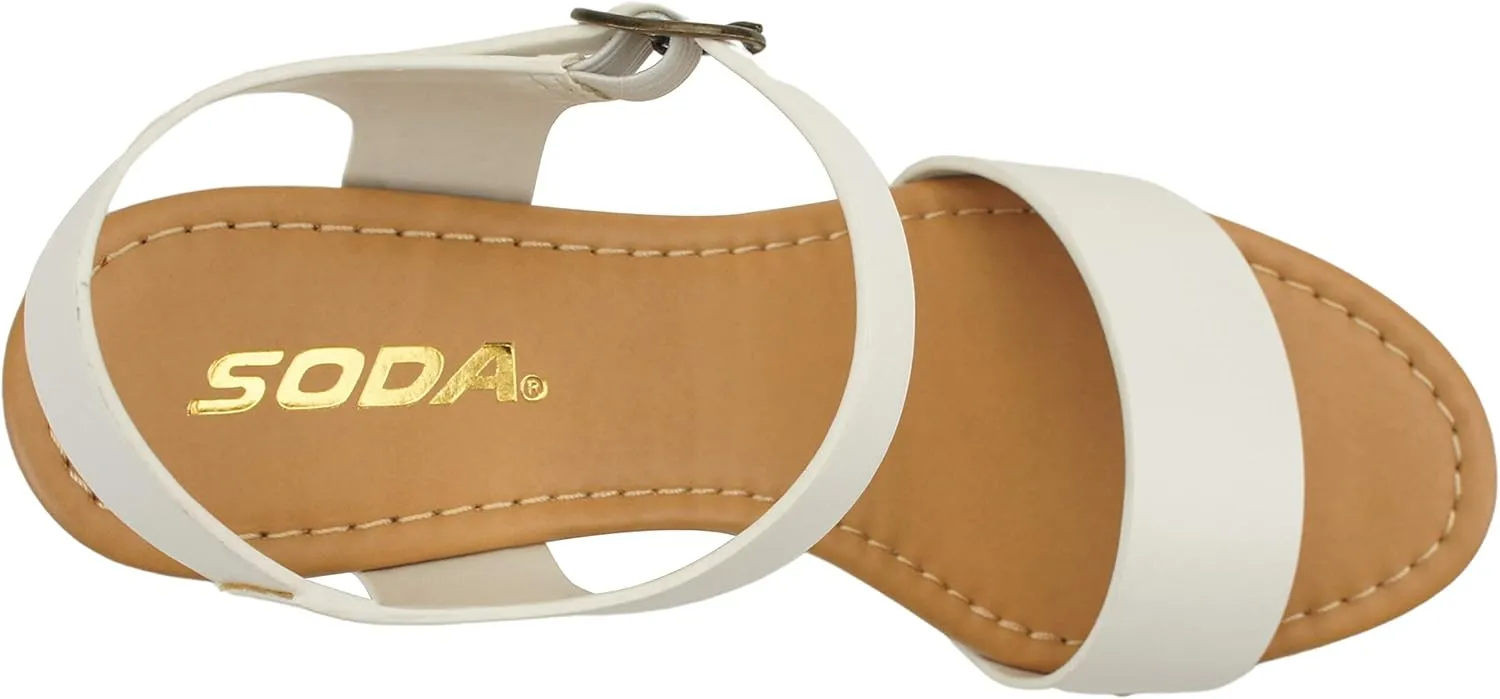 Soda CHIVAS ~ Women's Bold Buckles Studded Wedge Sandal