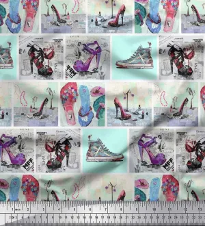 Soimoi Cotton Poplin Green Fabric - by The Yard - 56 Inch Wide - Slippers, Shoes & High Heels Patchwork Glam - Fashionable Footwear-Inspired Designs Printed Fabric