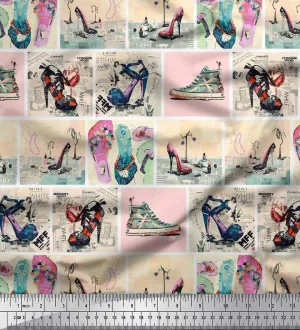 Soimoi Cotton Poplin Orange Fabric - by The Yard - 56 Inch Wide - Slippers, Shoes & High Heels Patchwork Glam - Fashionable Footwear-Inspired Designs Printed Fabric