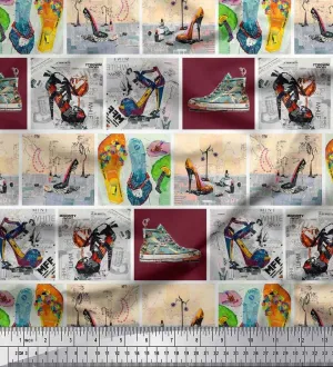Soimoi Cotton Poplin Red Fabric - by The Yard - 42 Inch Wide - Slippers, Shoes & High Heels Patchwork Glam - Fashionable Footwear-Inspired Designs Printed Fabric