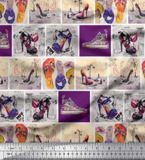 Soimoi Rayon Purple Fabric - by The Yard - 56 Inch Wide - Slippers, Shoes & High Heels Patchwork Glam - Fashionable Footwear-Inspired Designs Printed Fabric