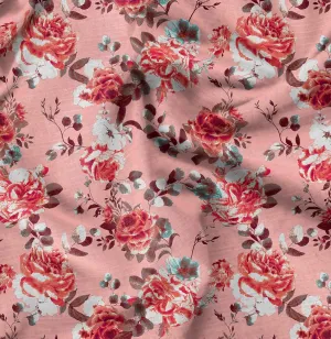 Soimoi Rose Print - Orange, Canvas Fabric Material - 56 Inch Wide, 1 Yard, Unstitched Fabric for Upholstery, Bags, Workwear and Outdoor Gear.