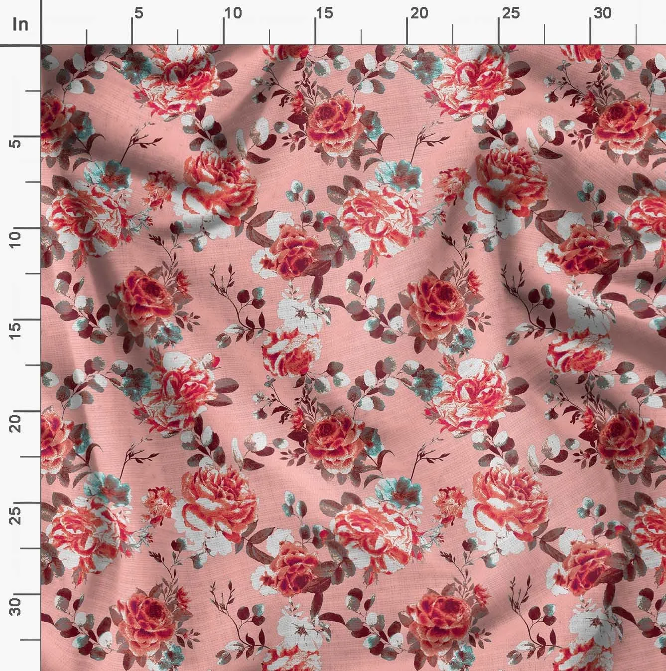 Soimoi Rose Print - Orange, Canvas Fabric Material - 56 Inch Wide, 1 Yard, Unstitched Fabric for Upholstery, Bags, Workwear and Outdoor Gear.