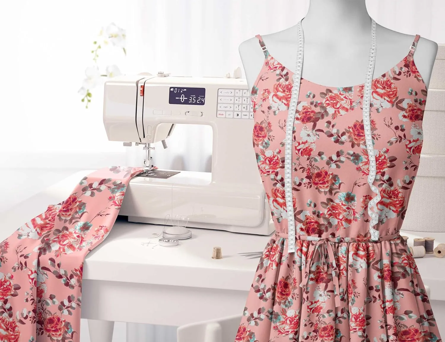Soimoi Rose Print - Orange, Canvas Fabric Material - 56 Inch Wide, 1 Yard, Unstitched Fabric for Upholstery, Bags, Workwear and Outdoor Gear.