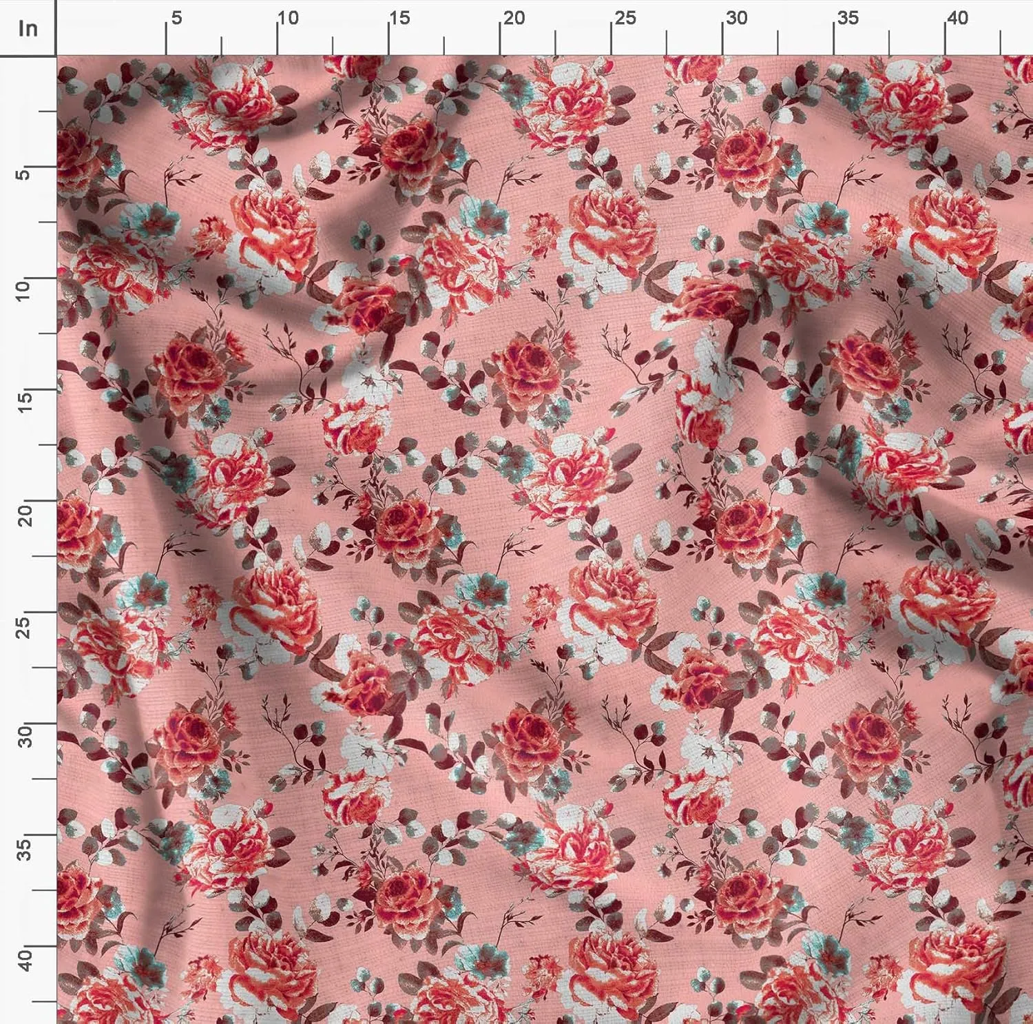 Soimoi Rose Print - Orange, Canvas Fabric Material - 56 Inch Wide, 1 Yard, Unstitched Fabric for Upholstery, Bags, Workwear and Outdoor Gear.