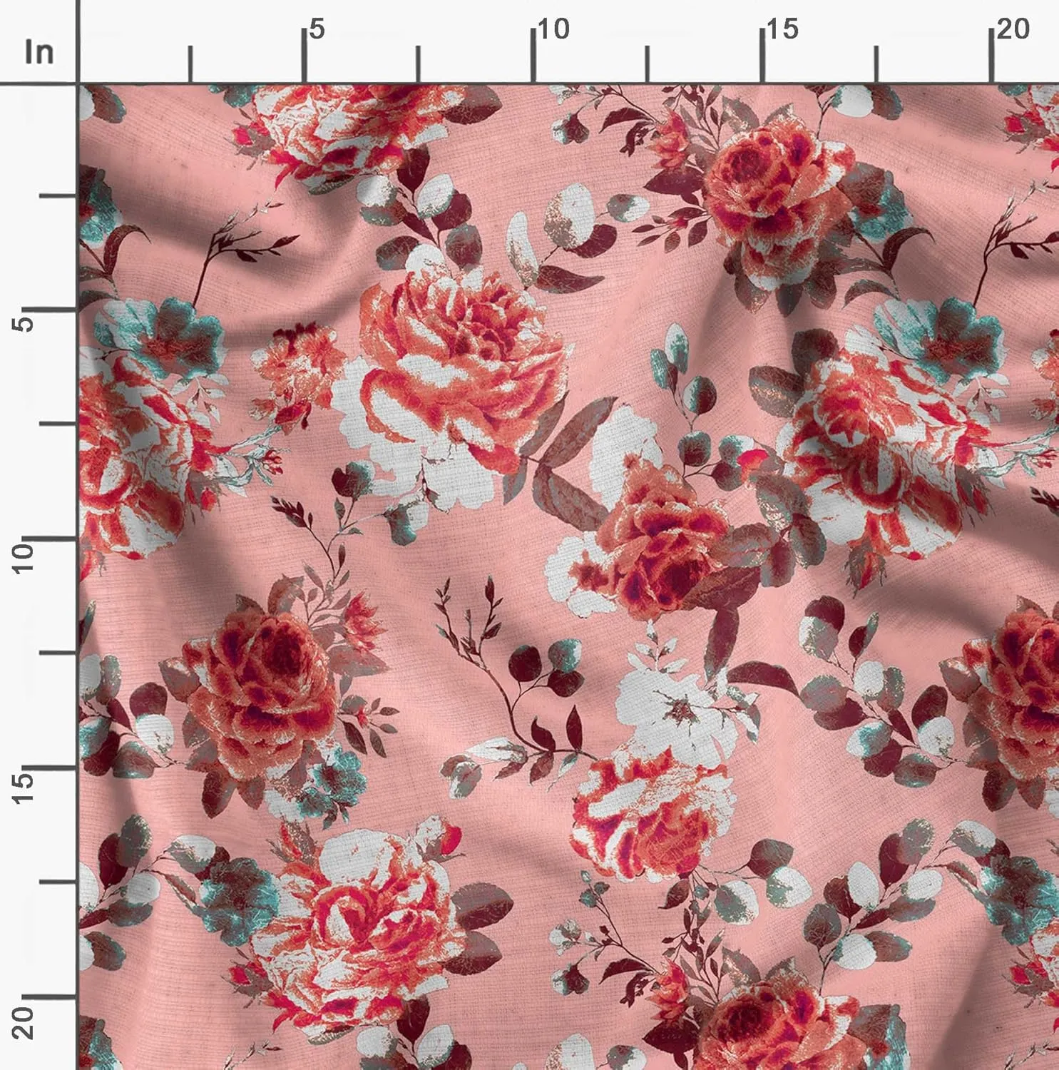 Soimoi Rose Print - Orange, Canvas Fabric Material - 56 Inch Wide, 1 Yard, Unstitched Fabric for Upholstery, Bags, Workwear and Outdoor Gear.